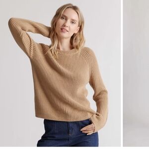 Quince 100% Organic Cotton Fisherman Crew Sweater Camel Size Large